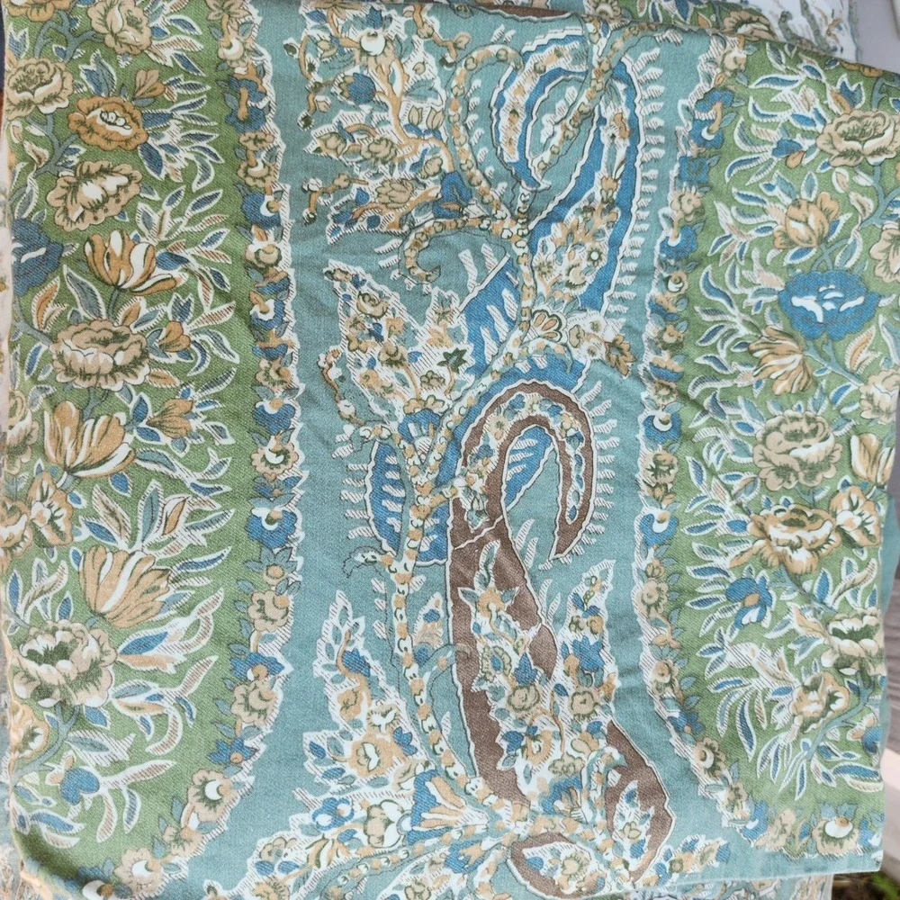 Pottery Barn King Blue Green 100% Cotton Paisley Duvet Cover 2 Shams Set Boho
